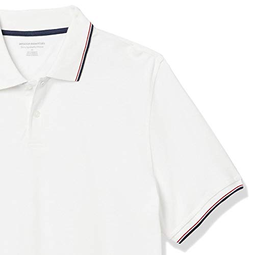 Amazon Essentials Men's Slim-Fit Cotton Pique Polo Shirt, White/Red/Navy, Medium