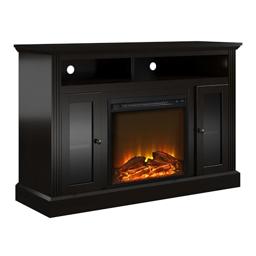 Ameriwood Home Chicago Fireplace TV Stand for TVs up to 50 Inch, Replaceable Electric Fireplace Insert Heater, Realistic Log and Flame Effect, For Living Room or Bedroom, Espresso