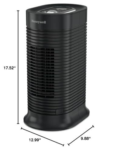 Honeywell AllergenPlus HEPA Tower Air Purifier, Airborne Allergen Reducer for Small Rooms, Reduces Allergens, Smoke, Wildfire Smoke, Pollen, Pet Dander and More, Black, HPA060