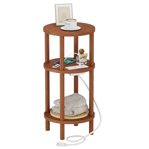 Round Side Table with Charging Station