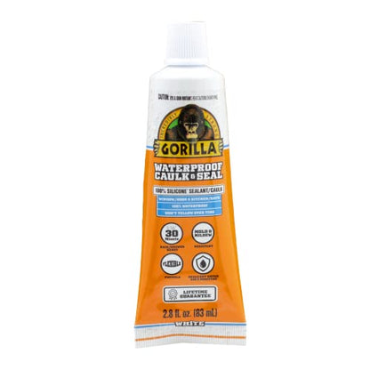Gorilla Waterproof Caulk & Seal 100% Silicone Sealant, White, 2.8oz Squeeze Tube (Pack of 2)