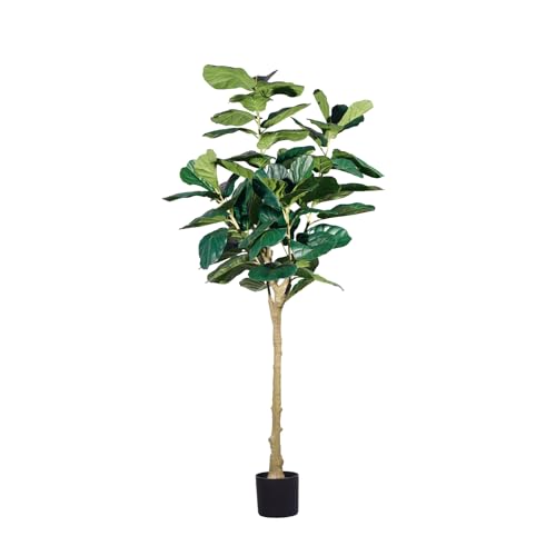 Romantic season 4FT Artificial Fiddle Leaf Fig Tree Fake Ficus Lyrata Plant Artificial Tree in Pot for Indoor Outdoor House Home Office Garden Modern Decoration Perfect Housewarming Gift,1Pack