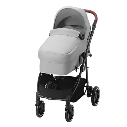 VEVOR Standard Baby Stroller, Infant Toddler Stroller with Bassinet, 3rd-Gear Adjustable Backrest & Foldable & Reversible Seat, Carbon Steel Newborn Stroller with Leg Cover and Mesh Net, Light Grey