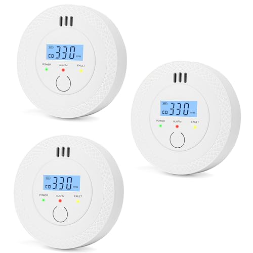 3 Pack Carbon Monoxide Detector Battery Powered LCD