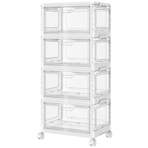 4 Tier 24QT Stackable Plastic Storage Bins with Lids and Wheels