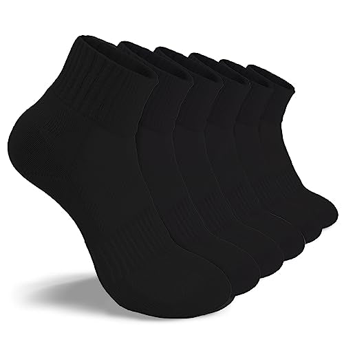 DarkCom 6 packs solid color ankle socks for women durable womens athletic socks beathable,pure cotton running socks for women ankle high size 9-12