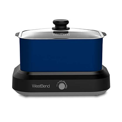 West Bend 87905B Slow Cooker Large Capacity Non-stick Vessel with Variable Temperature Control Includes Travel Lid and Thermal Carrying Case, 5-Quart, 760 watts, Blue
