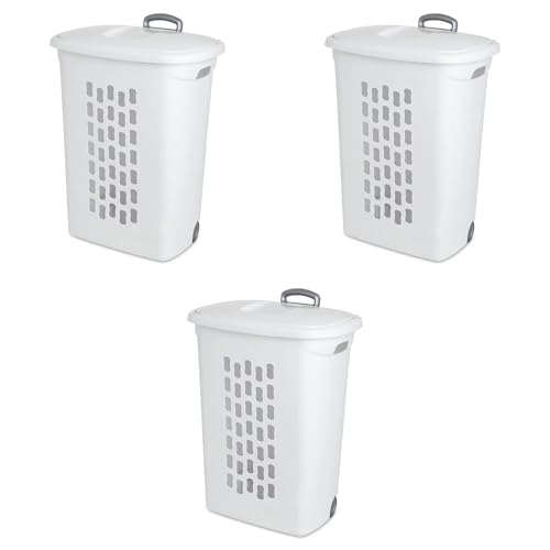 3 Pack Sterilite Wheeled Laundry Hamper with Lid