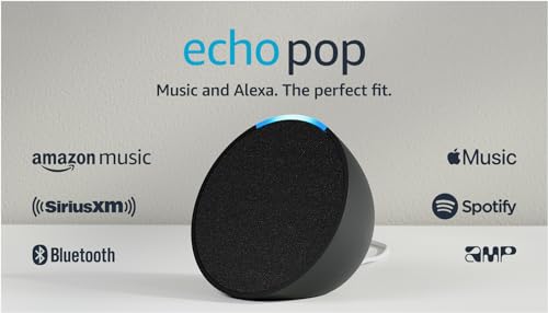 Amazon Echo Pop | Alexa fits in anywhere: bedroom, living room, bathroom, office, and small spaces | Charcoal