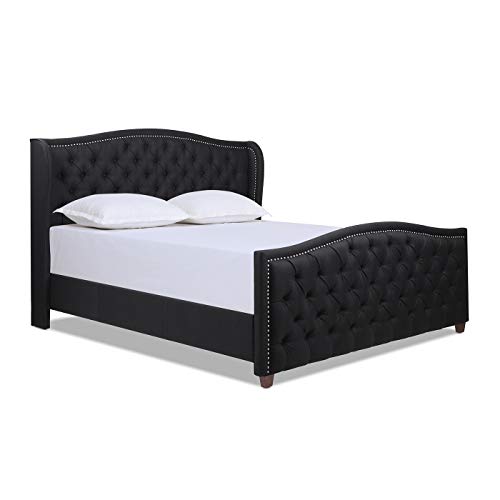 Jennifer Taylor Home Marcella Upholstered Shelter Headboard Bed Set, King, Jet Black Woven
