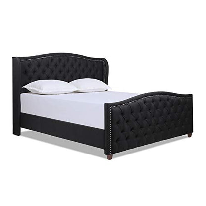 Jennifer Taylor Home Marcella Upholstered Shelter Headboard Bed Set, King, Jet Black Woven