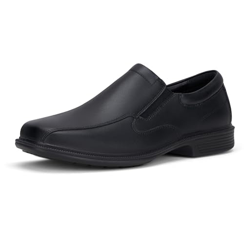 HEEZ Men's Loafers, Casual Slip On Dress Oxford Shoes, Comfortable Business Work Shoes, Square Toe, Removable Rebounded Insole, Medium Arch Support, Lightweight PU Outsole Black Size 9.5