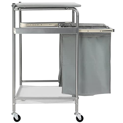 ALIMORDEN Laundry Sorter with Sturdy Ironing Board and Folding Table Top Lid, Laundry Hamper Organizer with 4 Wheels for Laundry Room Grey