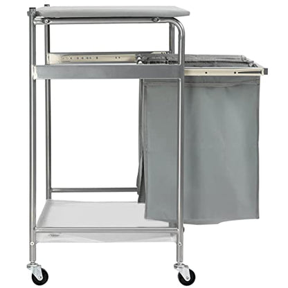 ALIMORDEN Laundry Sorter with Sturdy Ironing Board and Folding Table Top Lid, Laundry Hamper Organizer with 4 Wheels for Laundry Room Grey