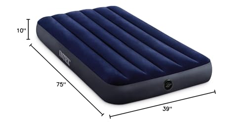 INTEX 64757E Dura-Beam Standard Downy Air Mattress: Fiber-Tech - Twin Size - 10in Bed Height - 300lb Weight Capacity - Pump Sold Separately