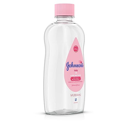 Johnson's Baby Oil, Pure Mineral Oil to help Prevent Moisture Loss for baby, Kids & Adults, Gentle & Soothing Baby Massage Oil for Dry Skin Relief, Original Scent, 14 fl. oz