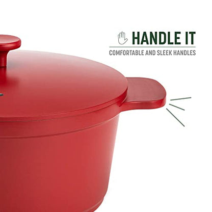 Goodful All-In-One Pot, Multilayer Nonstick, High Performance Cast Dutch Oven With Matching Lid, Roasting Rack And Turner, Made Without PFOA, Dishwasher Safe Cookware, 4.7-Quart, Crimson Red