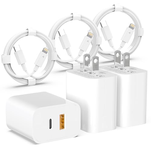 3 Pack iPhone 20W Fast Charger with Lightning Cable
