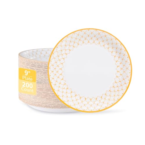 TopSelect Paper Plates 9 Inch Bulk 200 Count, 4 packs,Thickened Heavy Duty,Microwave-Safe, Disposable Plates for Party and Picnic, for Heavy Messy meals (Light Green)