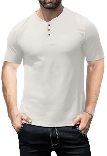 KUYIGO Men's Slim Fit Short Sleeve Henley Shirt