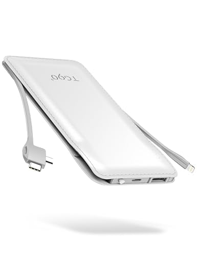 10000mAh Slim Portable Charger with Built-In Cable