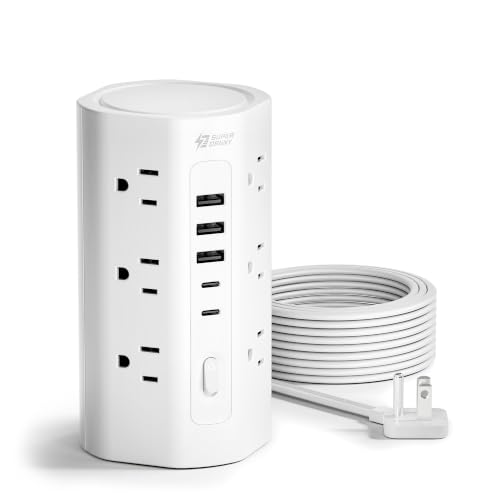 10Ft Tower Power Strip with USB and Surge Protection