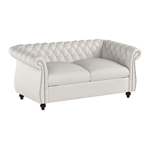 Christopher Knight Home Karen Traditional Chesterfield Loveseat Sofa, Beige and Dark Brown, 61.75 x 33.75 x 27.75