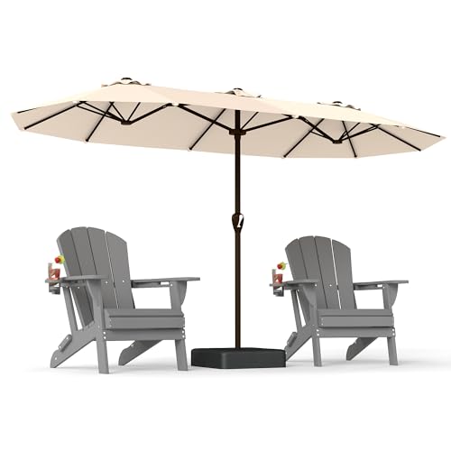 15FT Double Sided Rectangular Patio Umbrella with Base