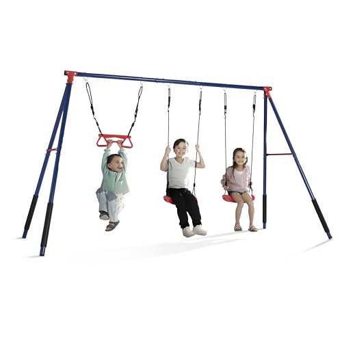 3 Piece Swing Set with 2 Swings Trapeze Bar