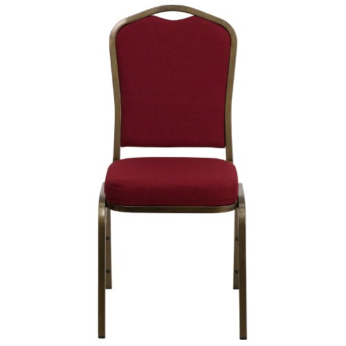 Flash Furniture Hercules Series Crown Back Stacking Banquet Chair, Set of 4, Burgundy Fabric/Gold Vein Frame