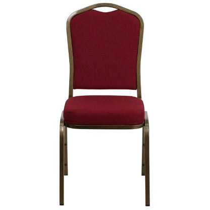 Flash Furniture Hercules Series Crown Back Stacking Banquet Chair, Set of 4, Burgundy Fabric/Gold Vein Frame