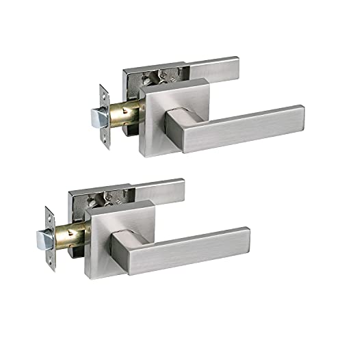 NEWBANG Hall/Closet Lever Handle Lock Satin Nickel Finish-Heavy Duty Door Lock Handle in Silver for Passage Door