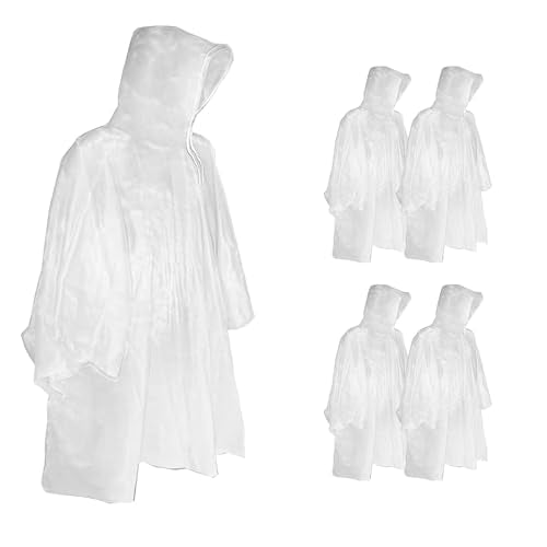 5 Pack Disposable Rain Ponchos for Adults Emergency