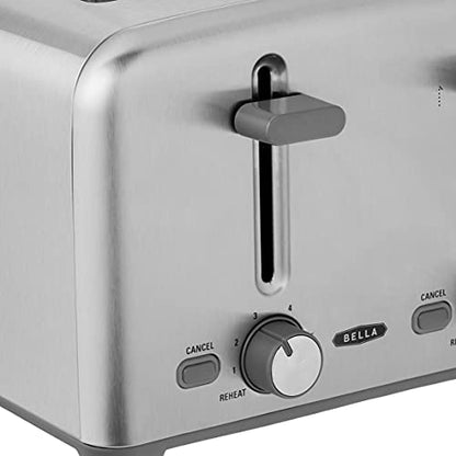 BELLA 4 Slice Toaster with Auto Shut Off - Extra Wide Slots and Removable Drop-Down Crumb Tray with Cancel and Reheat Function - For Texas Toast, Large Bread & Bagel, Stainless Steel