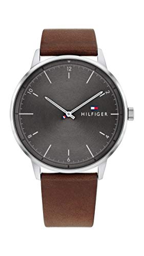 Tommy Hilfiger Men's Stainless Steel Quartz Watch with Leather Strap, Brown, 21 (Model: 1791840)