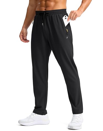 Pudolla Men's Water Resistant Athletic Sweatpants with Zippers