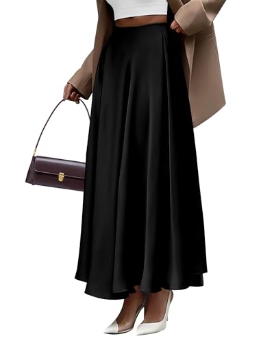 High Waisted Satin A-Line Maxi Skirt for Women