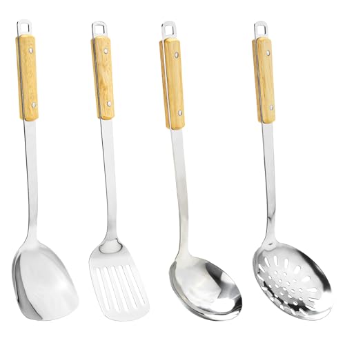 4 Piece Stainless Steel Wok Cooking Utensils Set