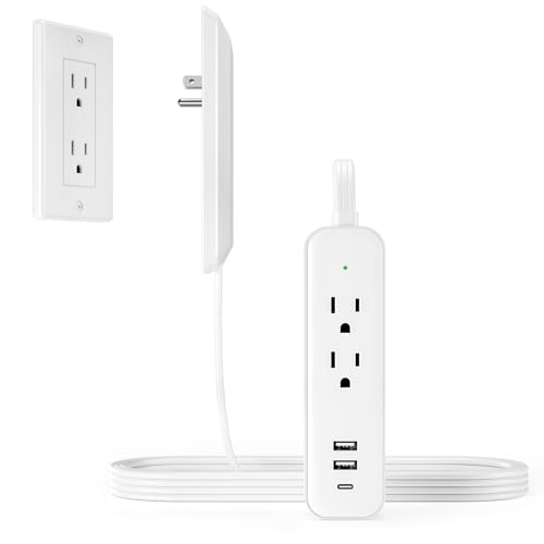 5FT Flat Plug Surge Protector Power Strip with USB