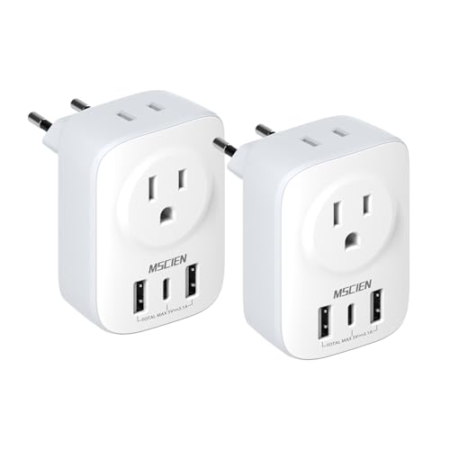 2 Pack Mscien European Travel Plug Adapter with 3 USB Ports