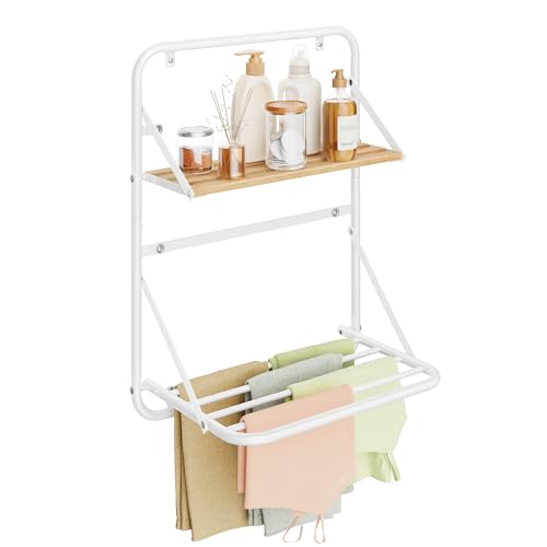 SONGMICS Wall-Mounted Drying Rack with Storage Shelf