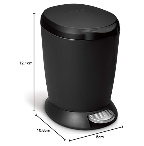 simplehuman 6 Liter / 1.6 Gallon Compact Plastic Round Bathroom Step Trash Can, Black