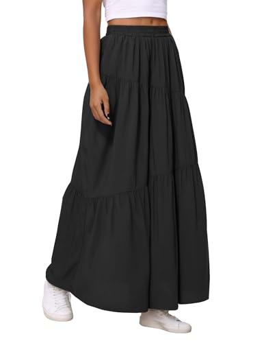 Long Pleated Flowy Maxi Skirt with Pockets