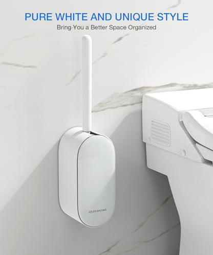 Toilet Bowl Brush and Holder, OSCIOSS Toilet Brush Set with Ergonomic Design, Compact Size, Durable Bristles, Toilet Brushes & Holders for Dead Corner Clean, White