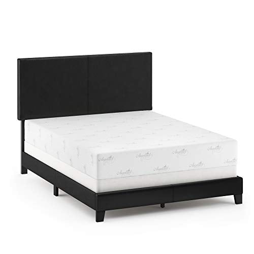 FURINNO Pessac PU Leather Upholstered Platform, Queen, Black