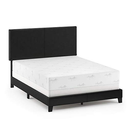 FURINNO Pessac PU Leather Upholstered Platform, Queen, Black