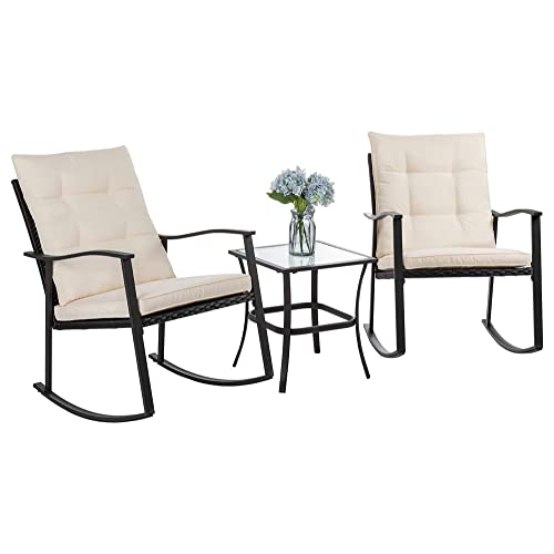 3 Piece Outdoor Wicker Rocking Bistro Set Patio Chairs