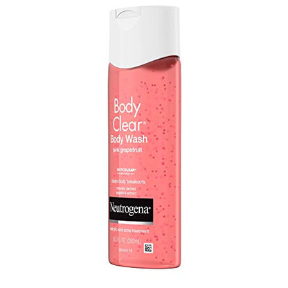 Neutrogena Body Clear Acne Treatment Body Wash with Salicylic Acid Acne Medicine, Pink Grapefruit Body Acne Cleanser to Prevent Breakouts on Back, Chest & Shoulders, 3 x 8.5 fl. oz