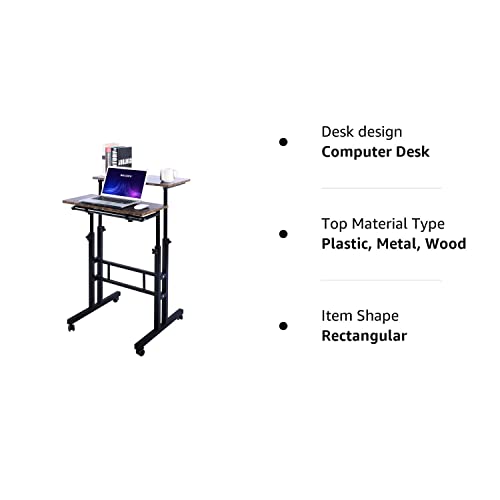 AIZ Mobile Standing Desk, Adjustable Computer Desk Rolling Laptop Cart on Wheels Home Office Computer Workstation, Portable Laptop Stand for Small Spaces Tall Table for Standing or Sitting, by