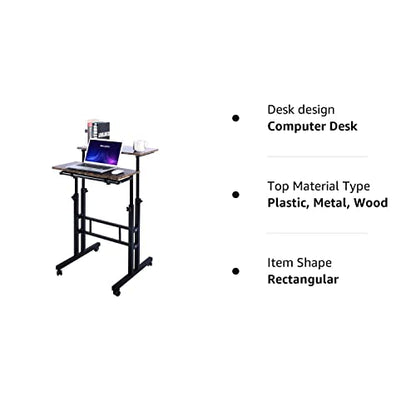 AIZ Mobile Standing Desk, Adjustable Computer Desk Rolling Laptop Cart on Wheels Home Office Computer Workstation, Portable Laptop Stand for Small Spaces Tall Table for Standing or Sitting, by